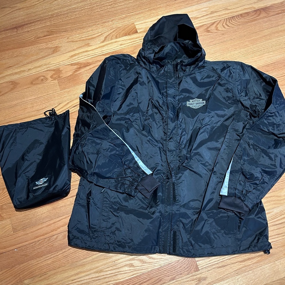 New Harley-Davidson Black and Gray Raincoat Size 2XL